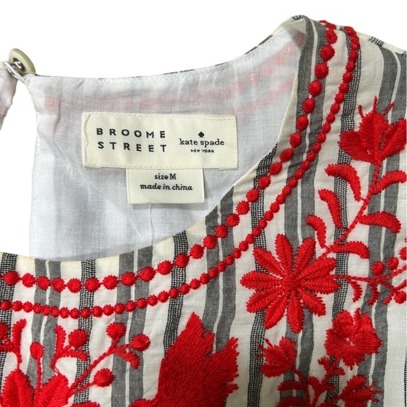 Kate Spade | Broome Street Red Floral Embroidered Stripe Tie Waist Dress, Size M - Picture 11 of 13